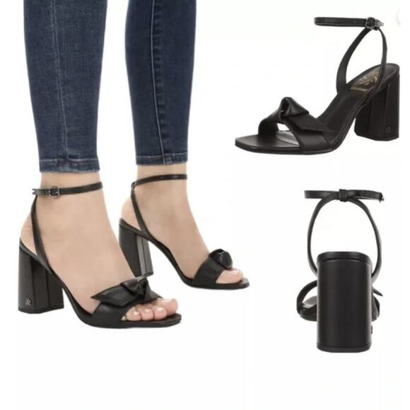 Sam & Libby Jordan High Block Heel WMNS Black US7.5 Square Toe Sandals 4" Pumps - Picture 2 of 9
